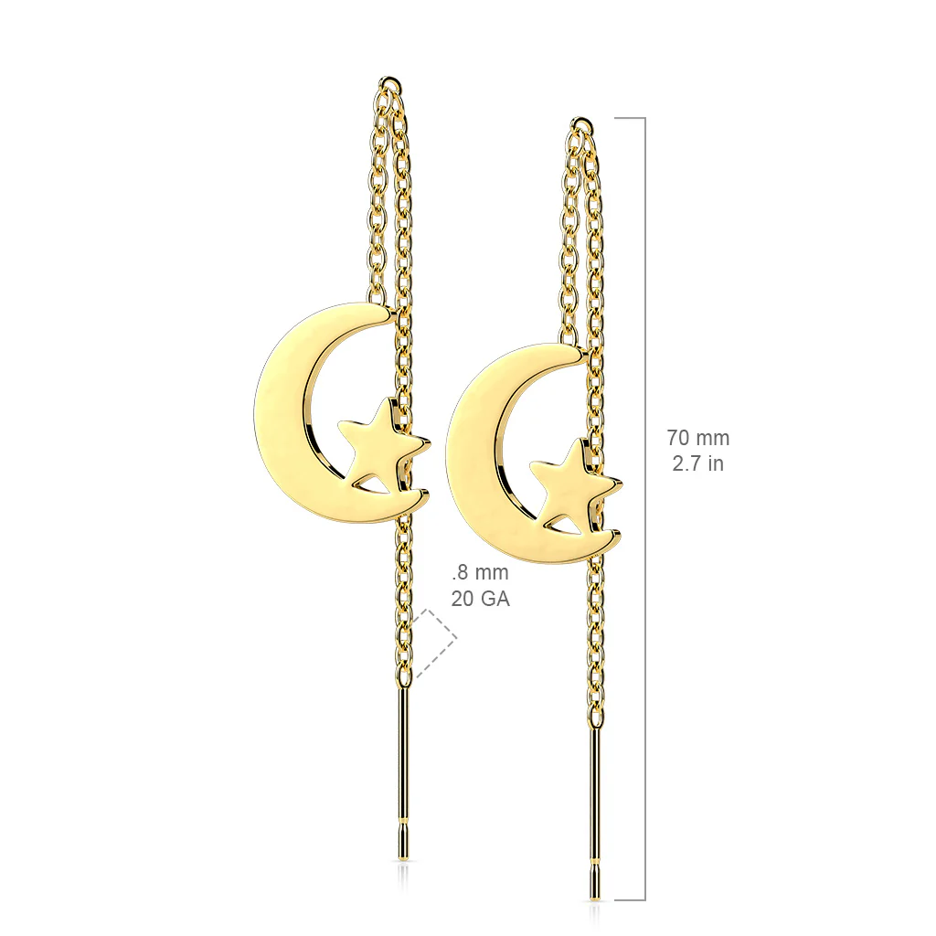 Pair Moon And Star Free Falling Threader Earring - Image 3