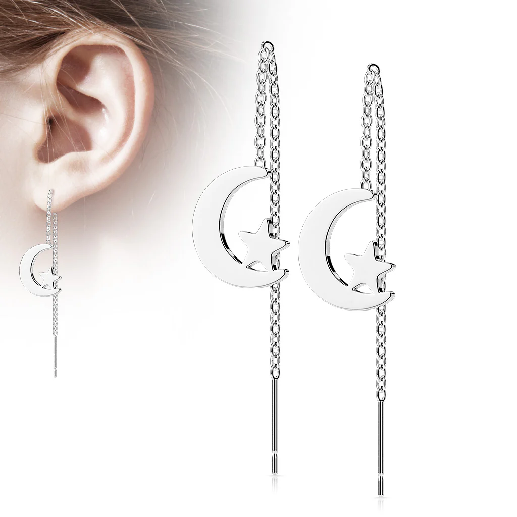 Pair Moon And Star Free Falling Threader Earring - Image 4