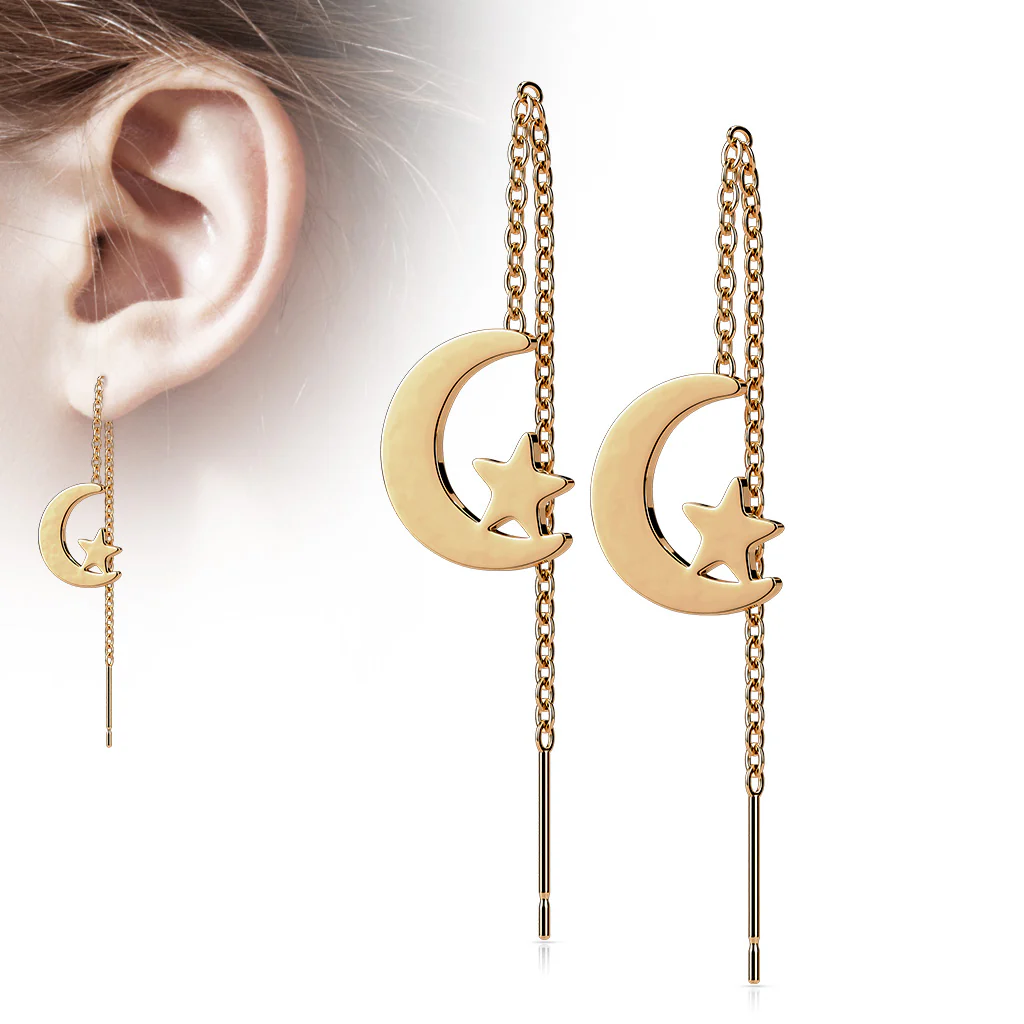 Pair Moon And Star Free Falling Threader Earring - Image 5