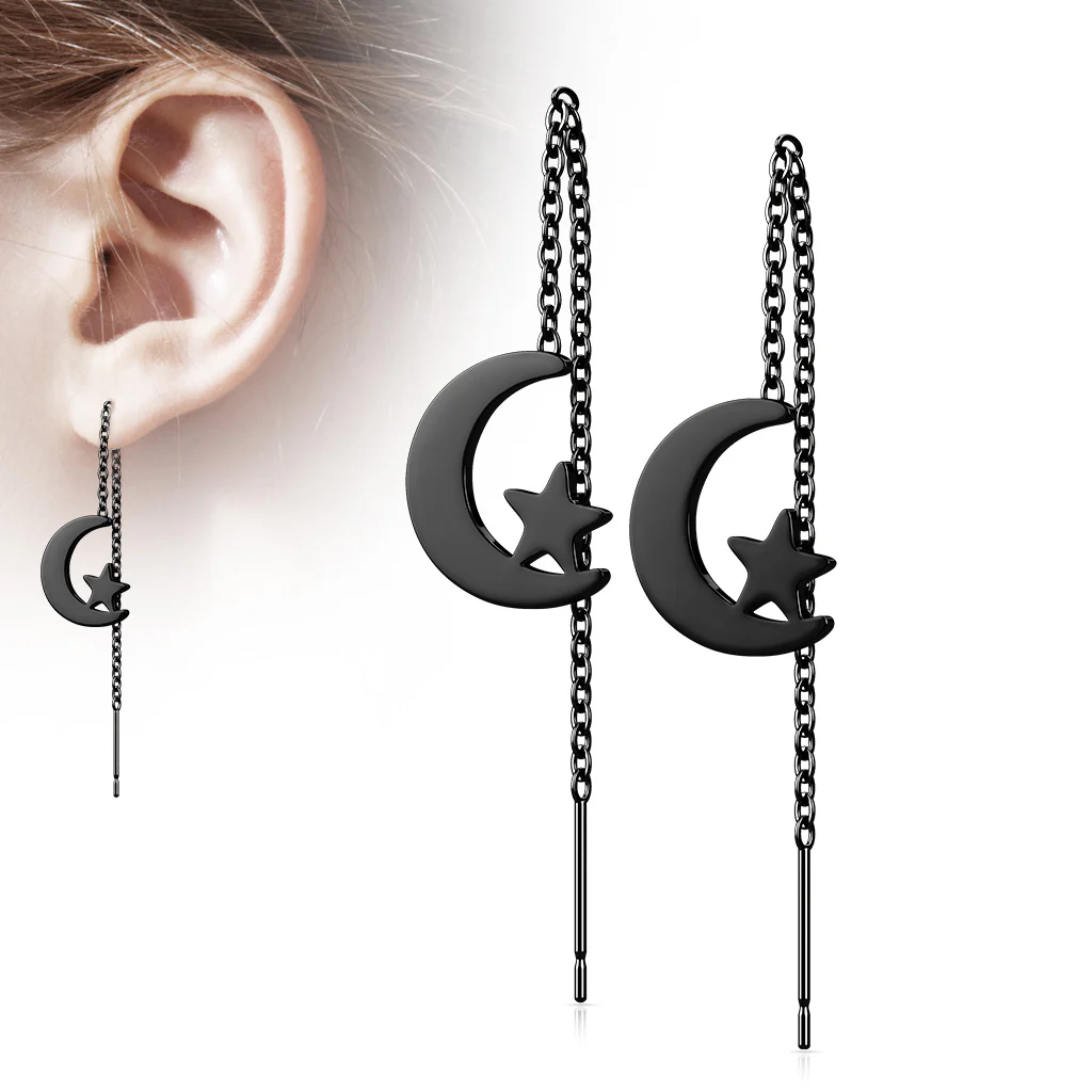 Pair Moon And Star Free Falling Threader Earring - Image 6