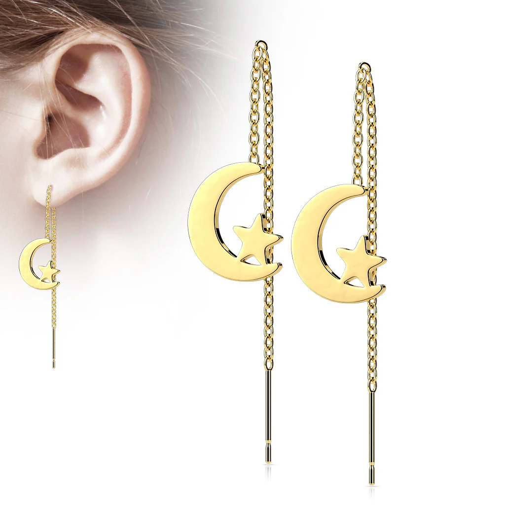 Pair Moon And Star Free Falling Threader Earring - Image 7