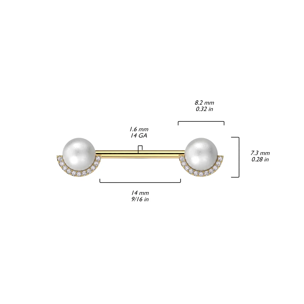Pair Pearl & Half CZ Rim Edge Nipple Barbell - Image 3