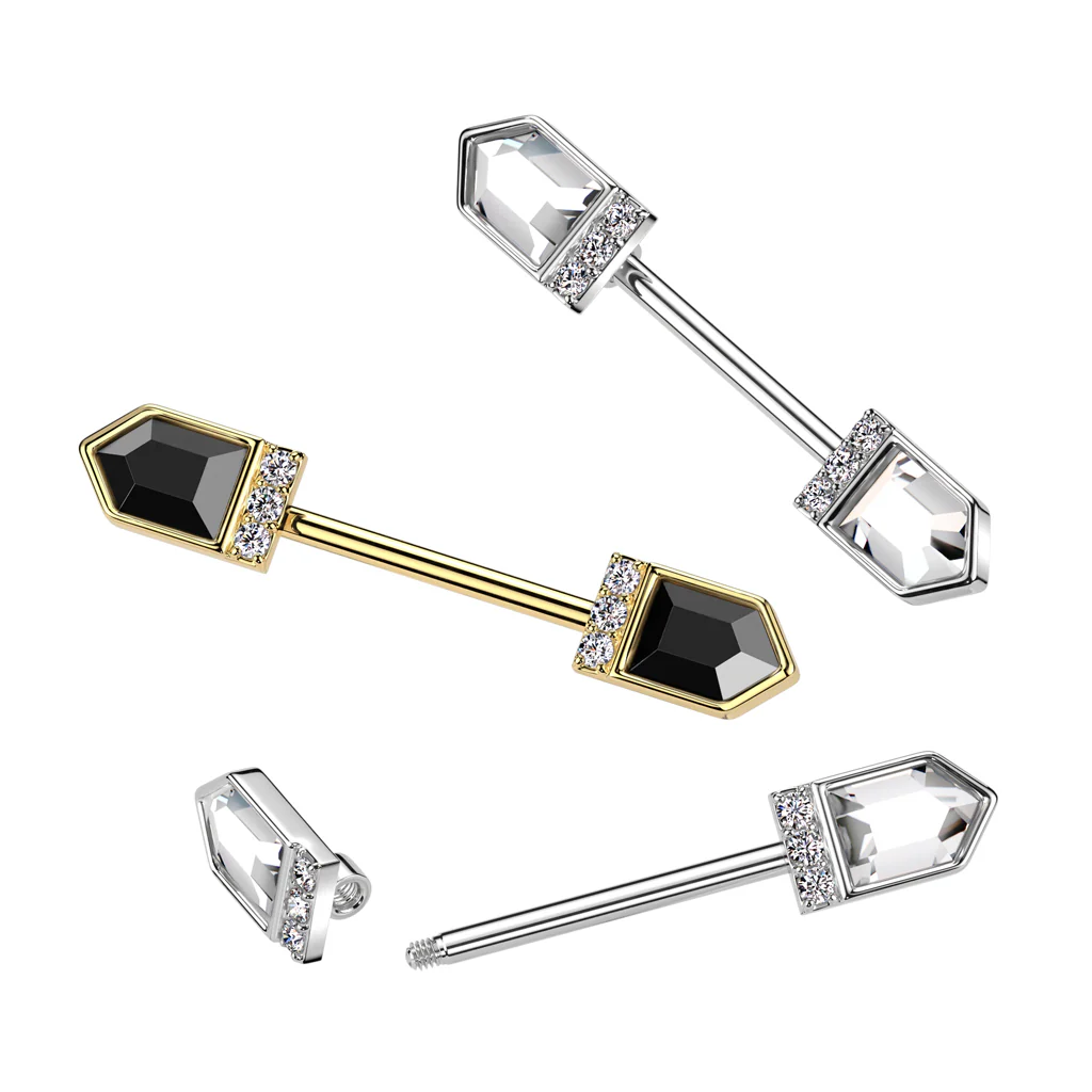 Pair Black Pointed Baguette CZ Ends Nipple Barbell