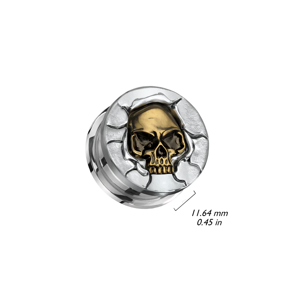 Protruding Bronze Skull Screw Fit Tunnels Ear Plugs - Image 2