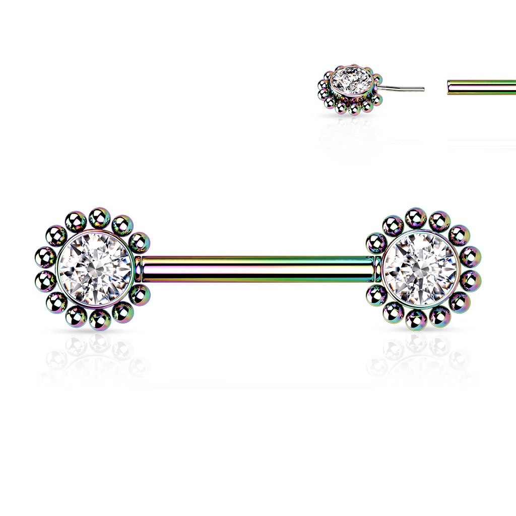 Pair Beaded Ball Edge CZ Center Threadless Push in Nipple Barbells - Image 10