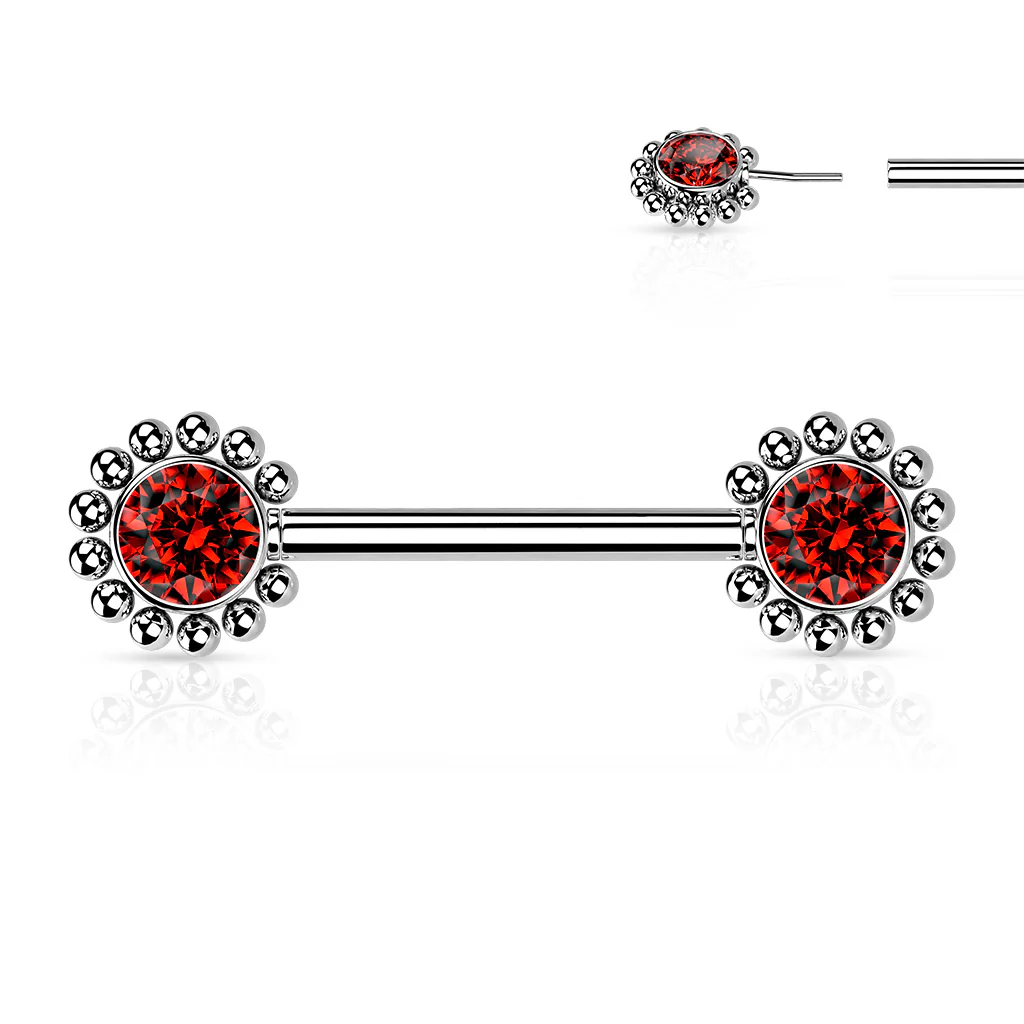 Pair Beaded Ball Edge CZ Center Threadless Push in Nipple Barbells - Image 8