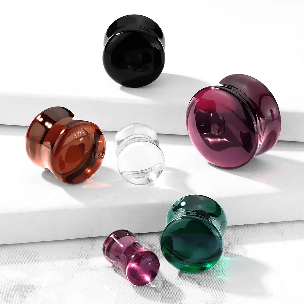 Pair Concave Saddle Glass Double Flare Ear Plugs - Image 3
