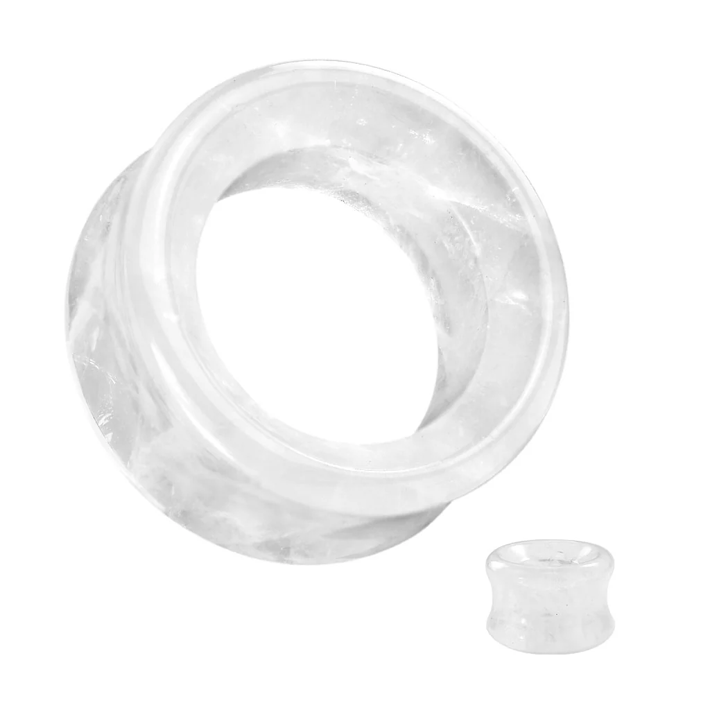 Pair Cloudy Quartz  Double Flare Stone Saddle Ear Tunnel - Image 3
