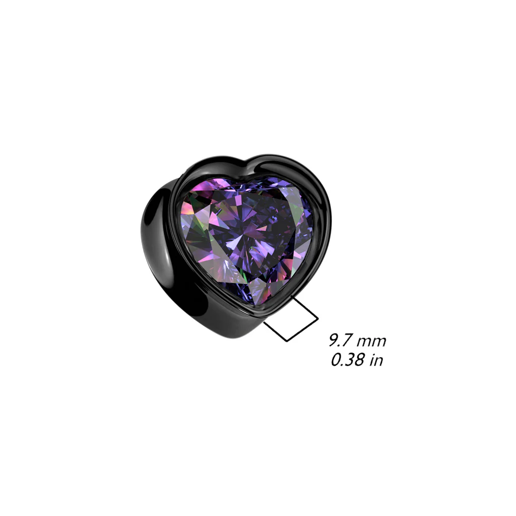 Pair Double Flared Heart CZ 316L Surgical Steel Ear Plug - Image 2