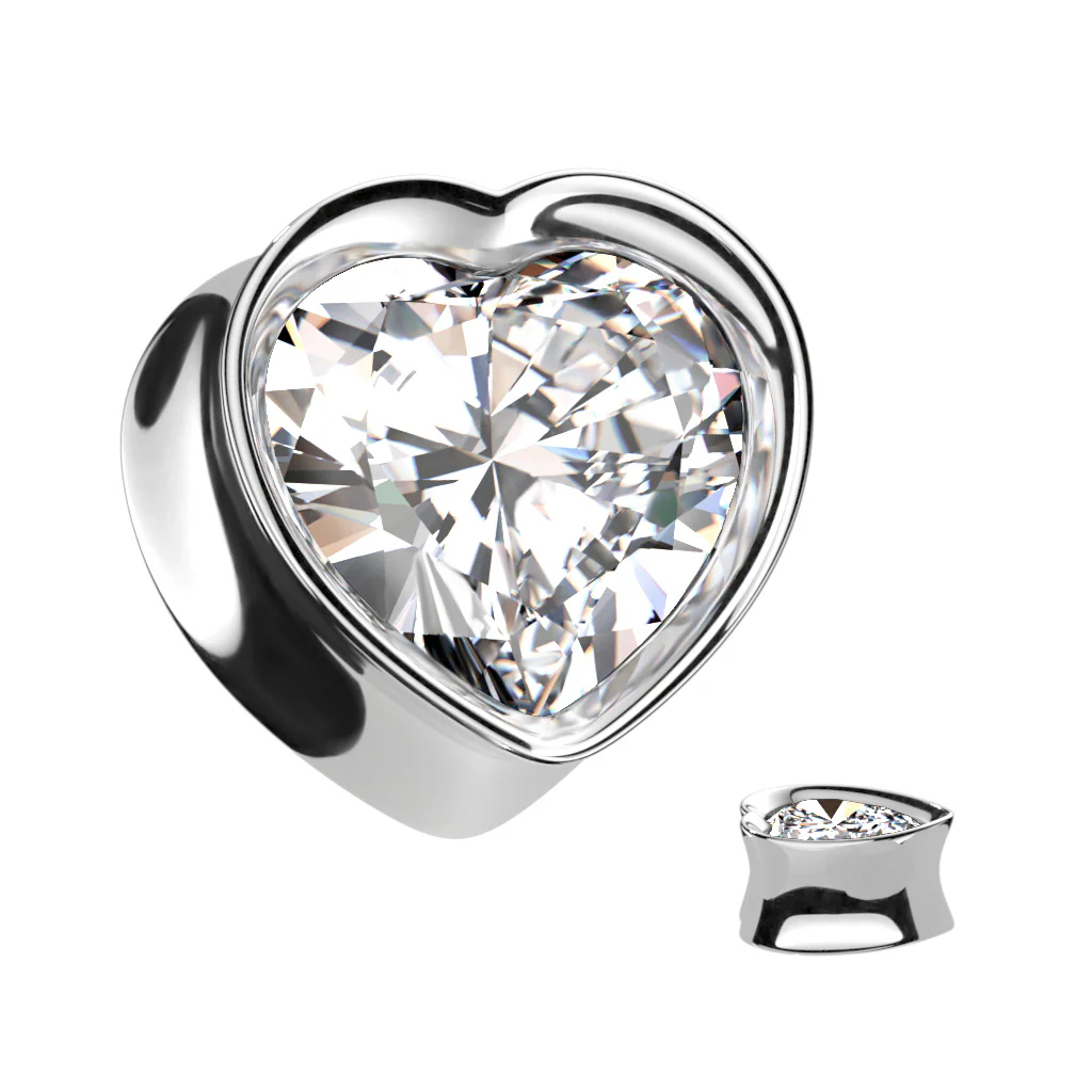 Pair Double Flared Heart CZ 316L Surgical Steel Ear Plug - Image 3
