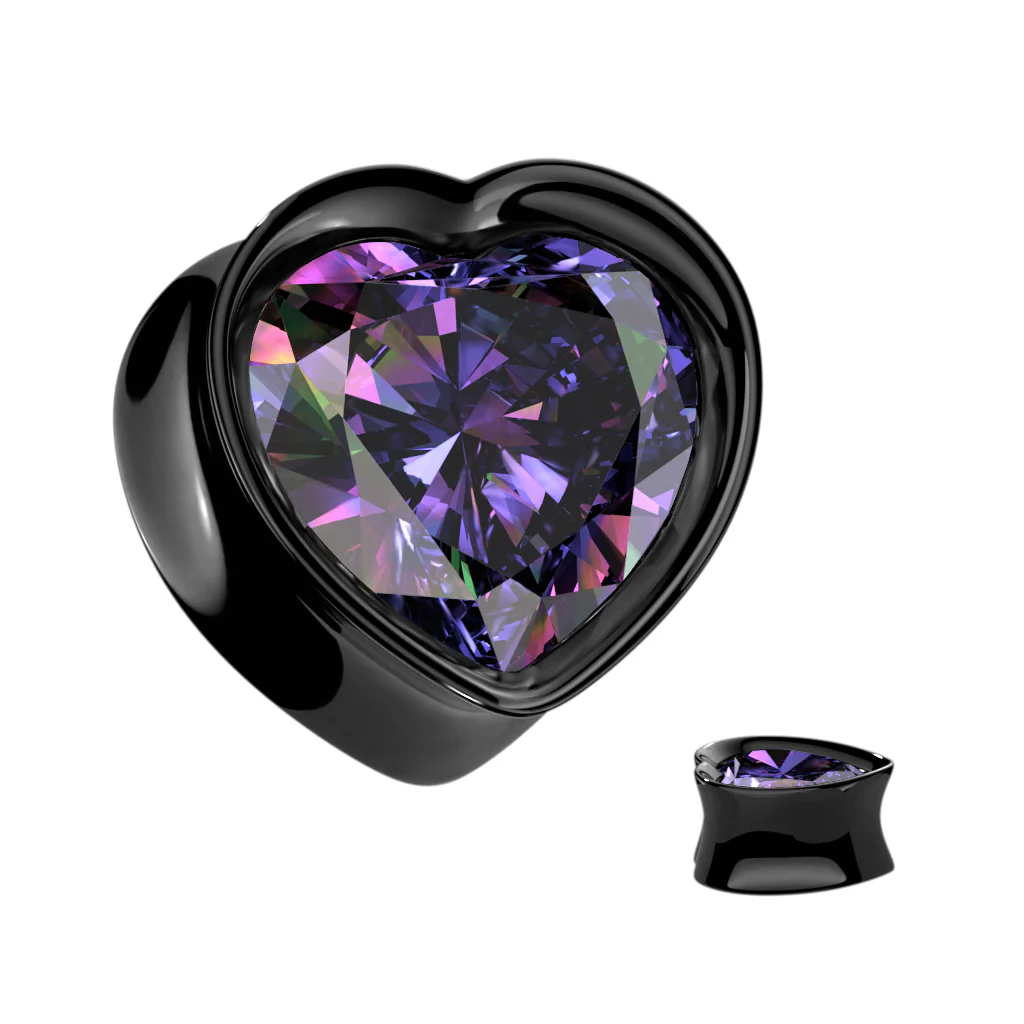 Pair Double Flared Heart CZ 316L Surgical Steel Ear Plug - Image 4