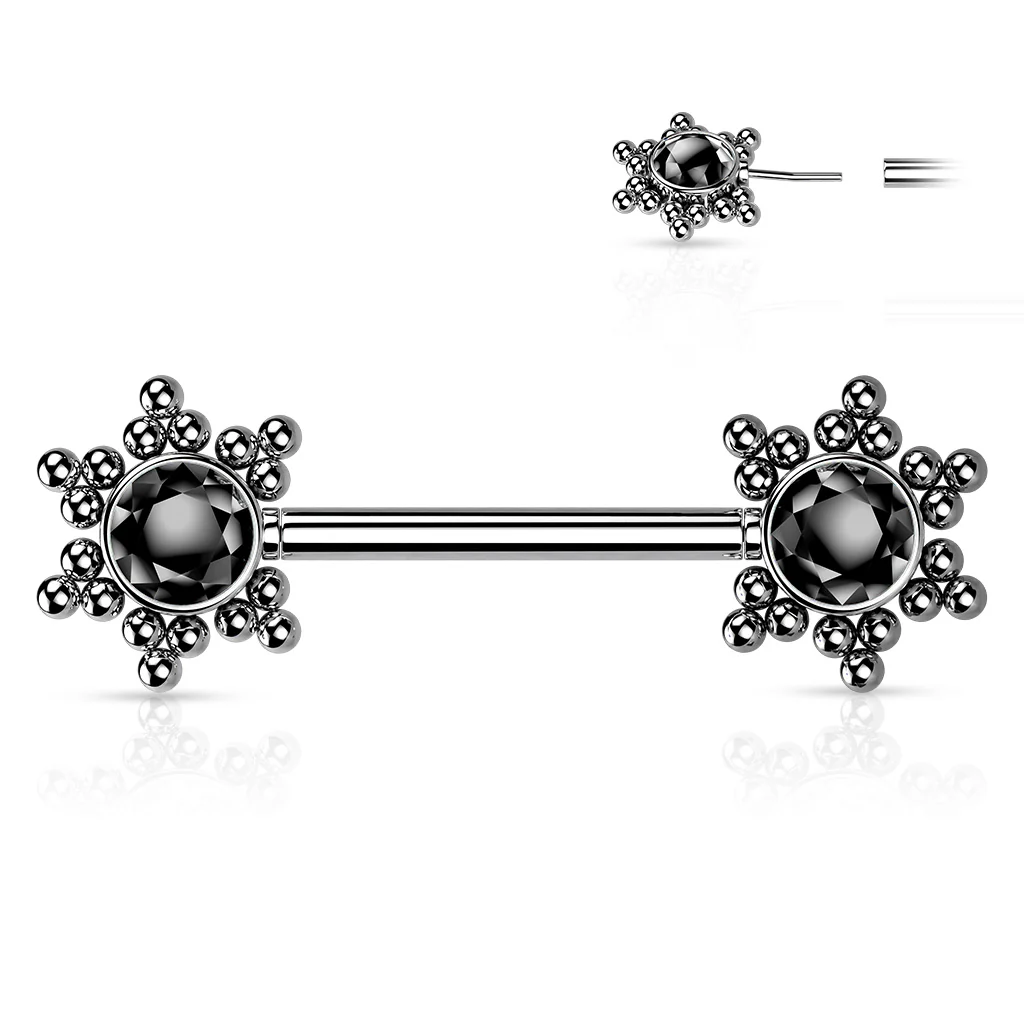 Pair Threadless Push In Nipple Barbell with CZ Center Star Cluster - Image 2