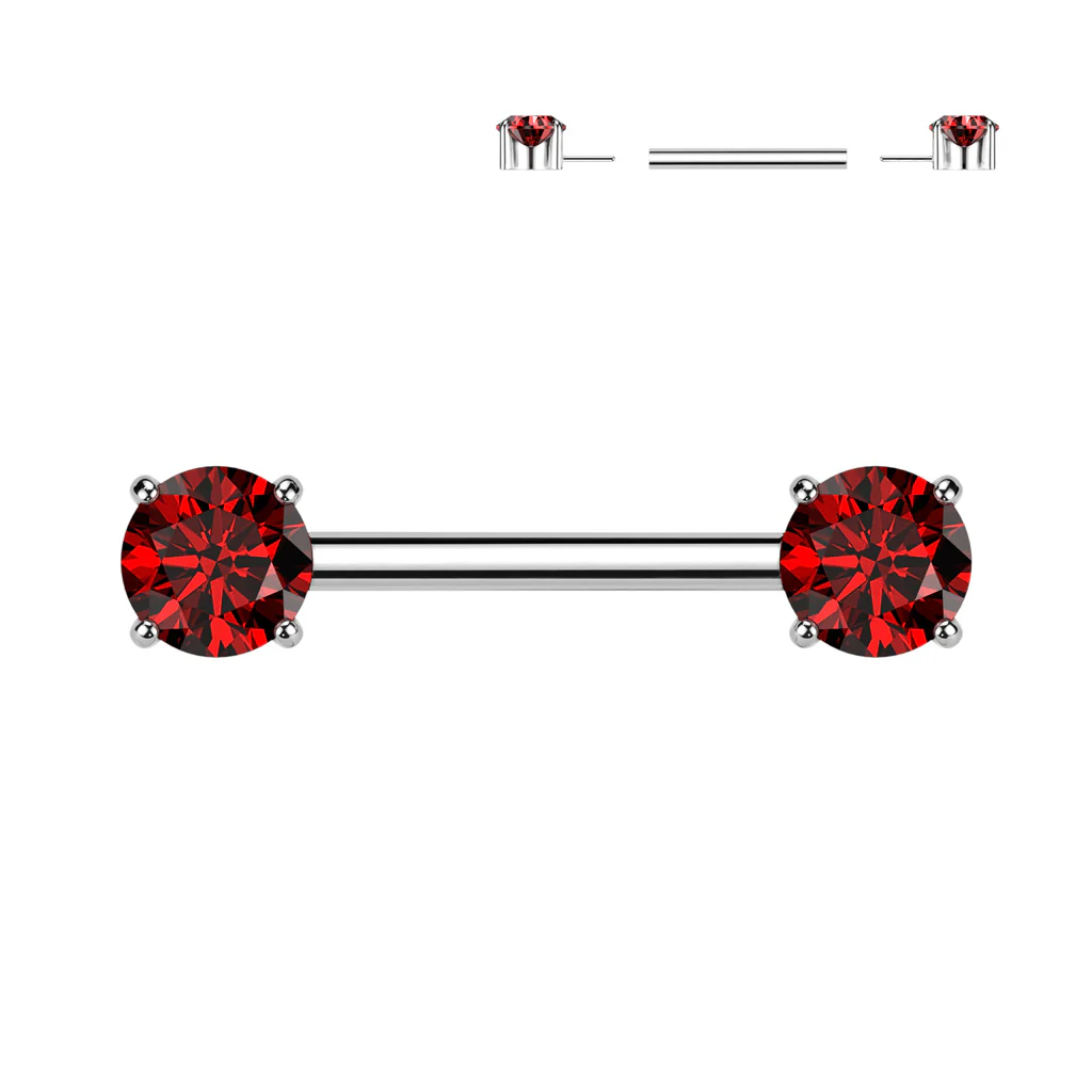 Pair Titanium Threadless Push in Nipple Barbell with Prong CZ - Image 4