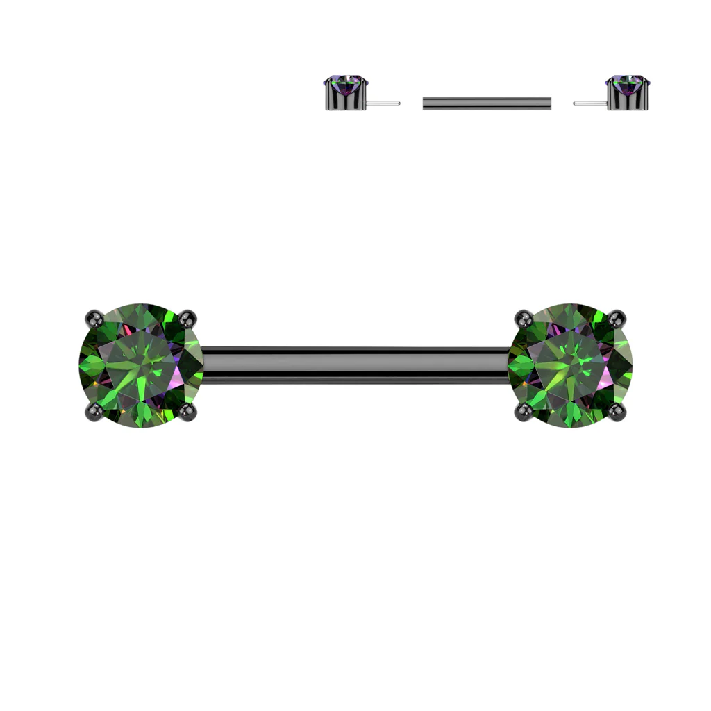 Pair Titanium Threadless Push in Nipple Barbell with Prong CZ - Image 5