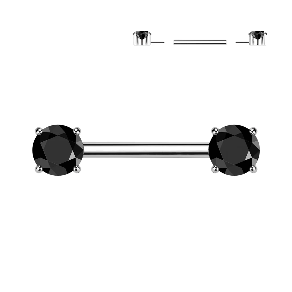Pair Titanium Threadless Push in Nipple Barbell with Prong CZ - Image 6