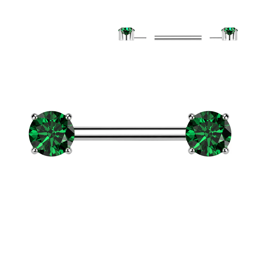 Pair Titanium Threadless Push in Nipple Barbell with Prong CZ - Image 8