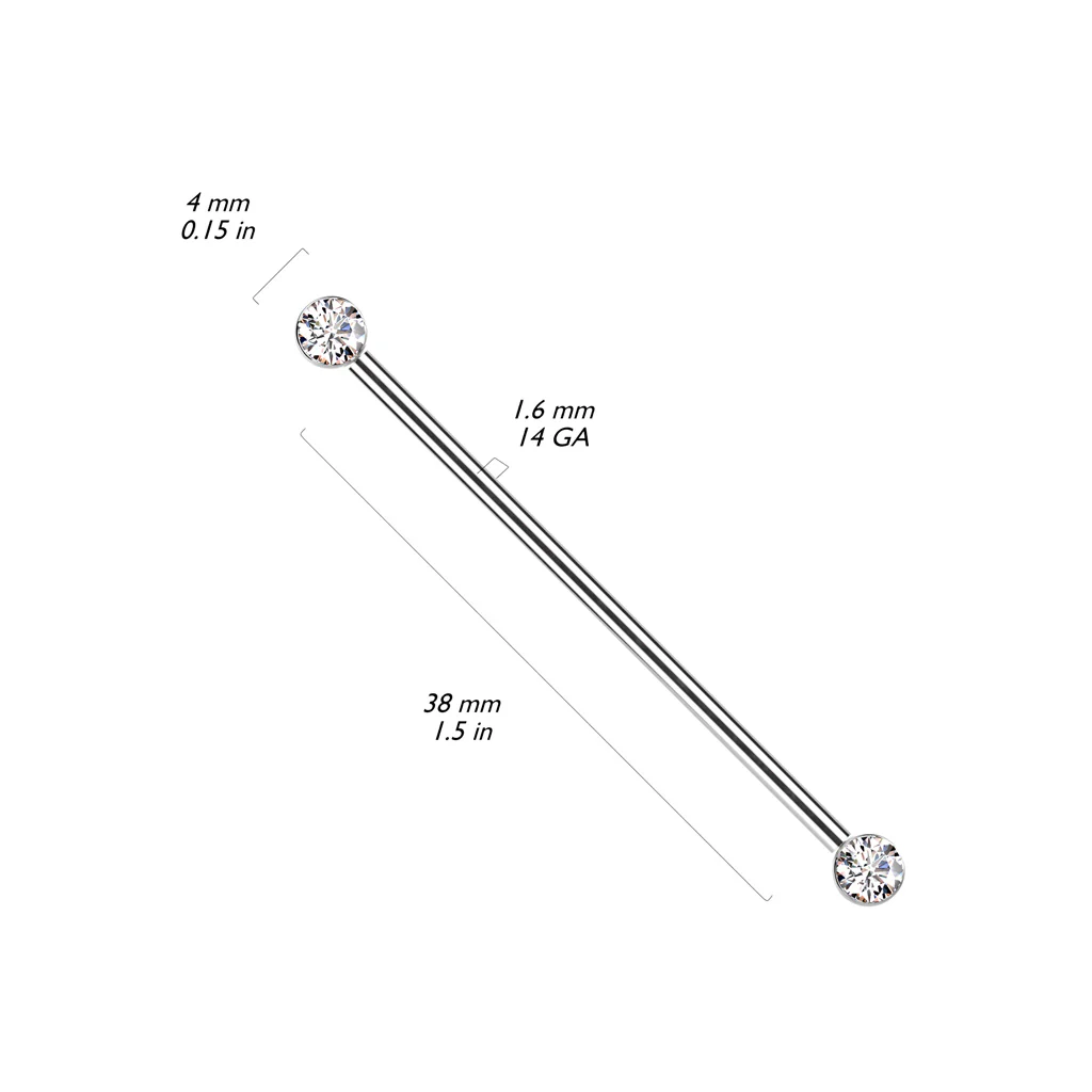 Titanium Threadless Push in Industrial Barbell with CZ - Image 2