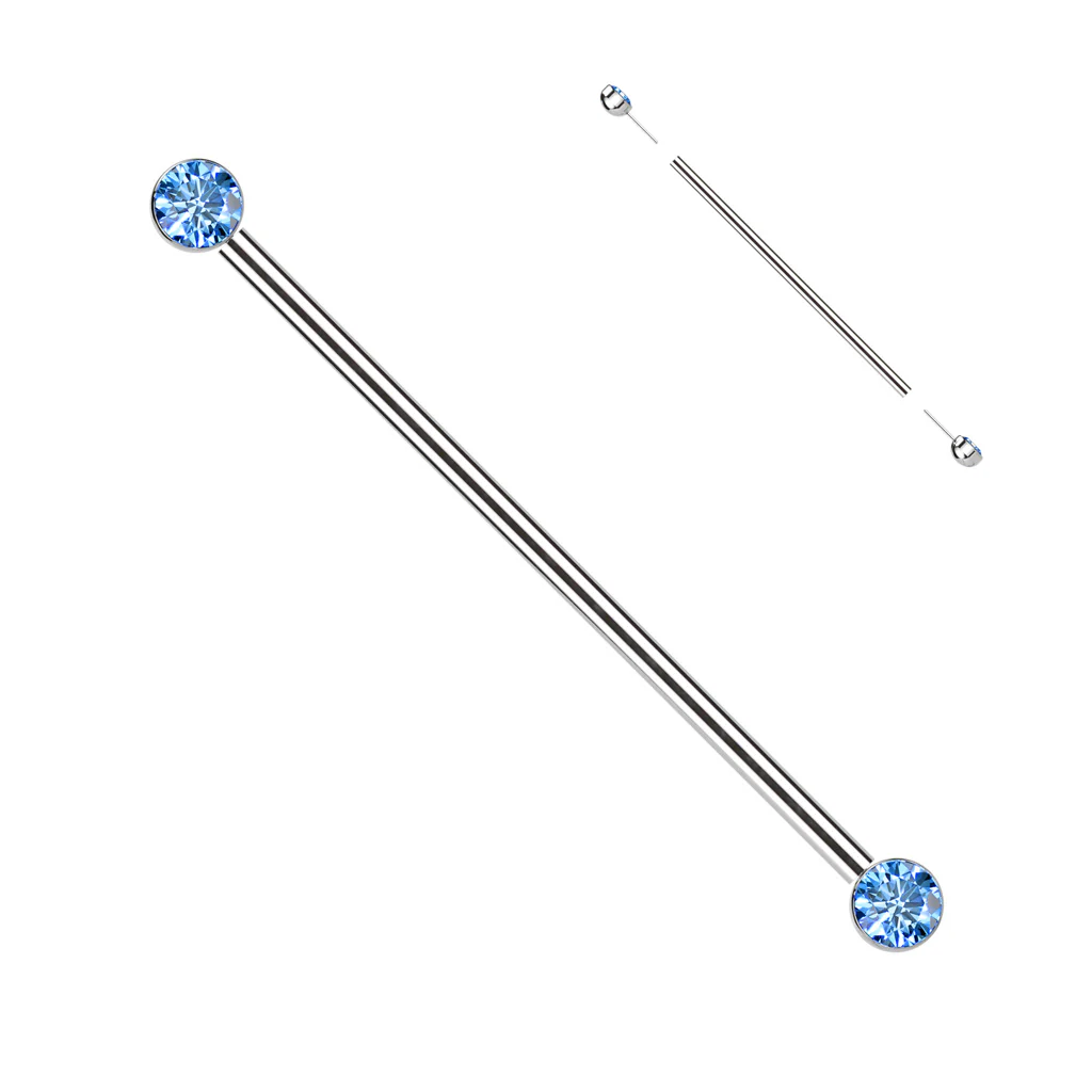Titanium Threadless Push in Industrial Barbell with CZ - Image 3