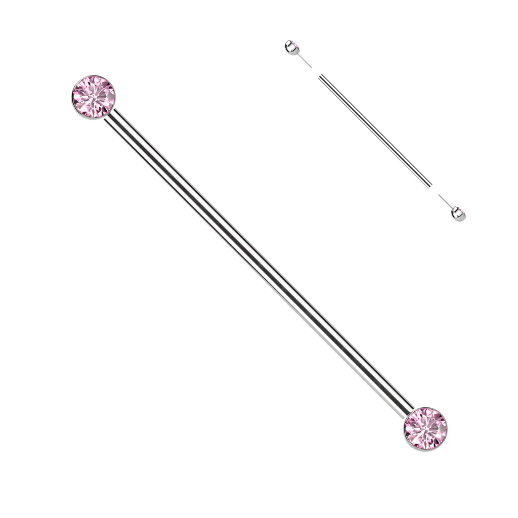 Titanium Threadless Push in Industrial Barbell with CZ - Image 4