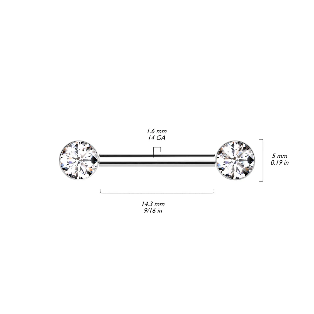 Pair Titanium Threadless Push in Nipple Barbell with CZ - Image 2