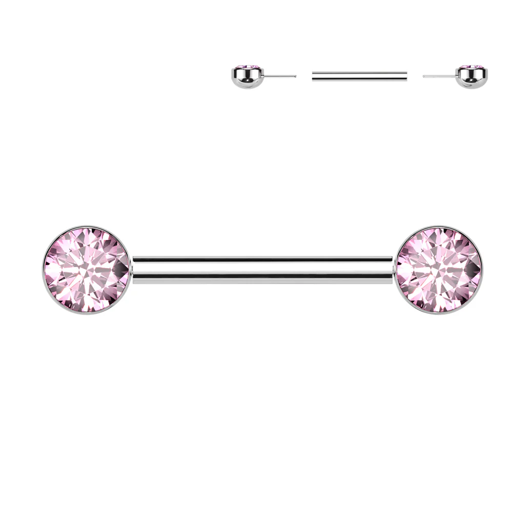 Pair Titanium Threadless Push in Nipple Barbell with CZ - Image 5