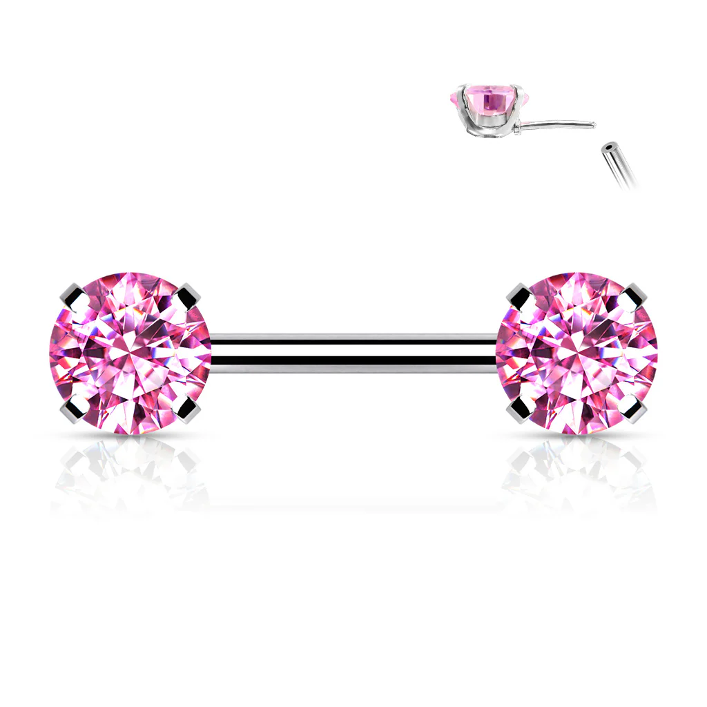 Pair Prong Set CZ  Surgical Steel Threadless Push in Nipple Barbells - Image 5