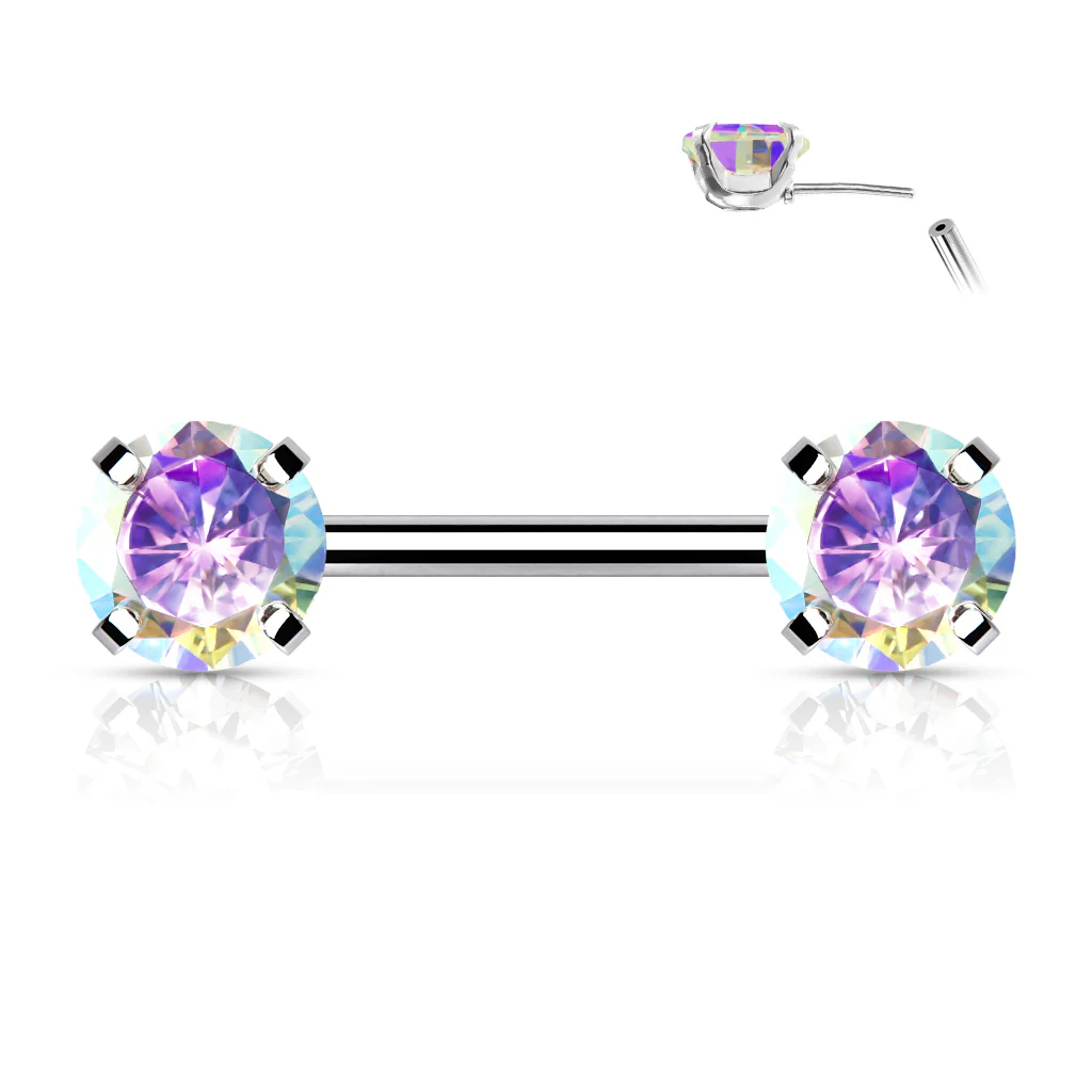 Pair Prong Set CZ  Surgical Steel Threadless Push in Nipple Barbells - Image 9