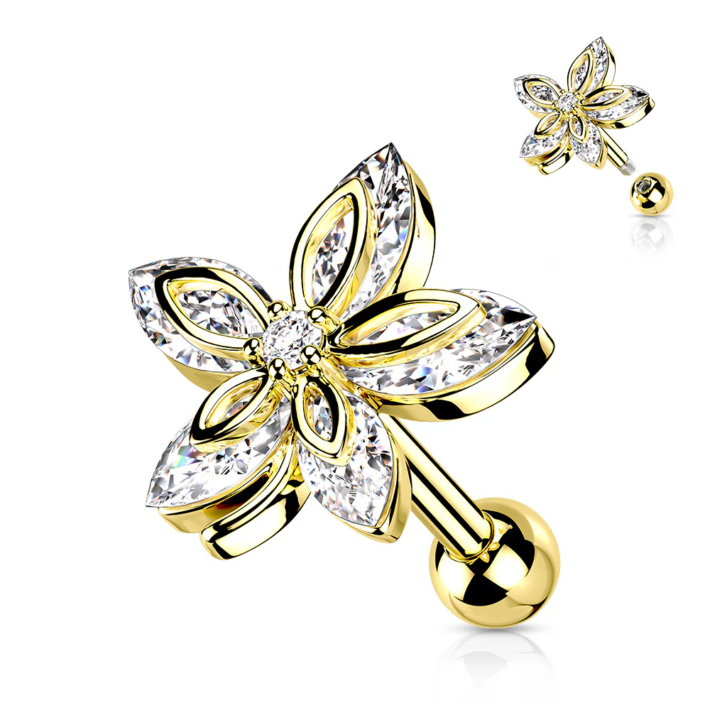 5 Marquise CZ Flower Ear Cartilage Helix Daith Tragus Studs - Image 2