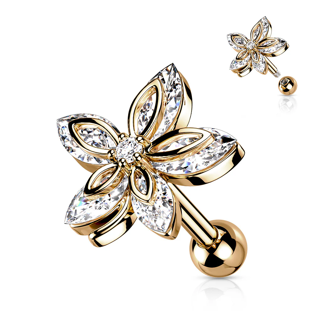 5 Marquise CZ Flower Ear Cartilage Helix Daith Tragus Studs - Image 3