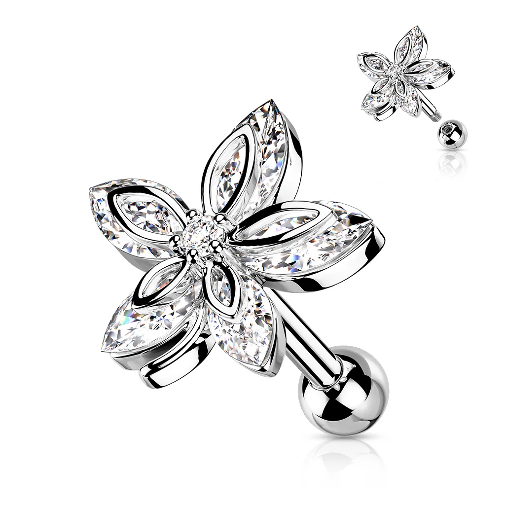 5 Marquise CZ Flower Ear Cartilage Helix Daith Tragus Studs - Image 4