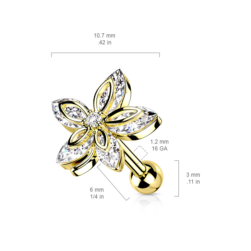 5 Marquise CZ Flower Ear Cartilage Helix Daith Tragus Studs - Image 5