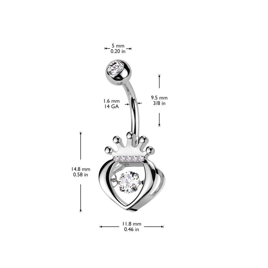 Hollow CZ Crown Heart With CZ Center Belly Button Ring - Image 2