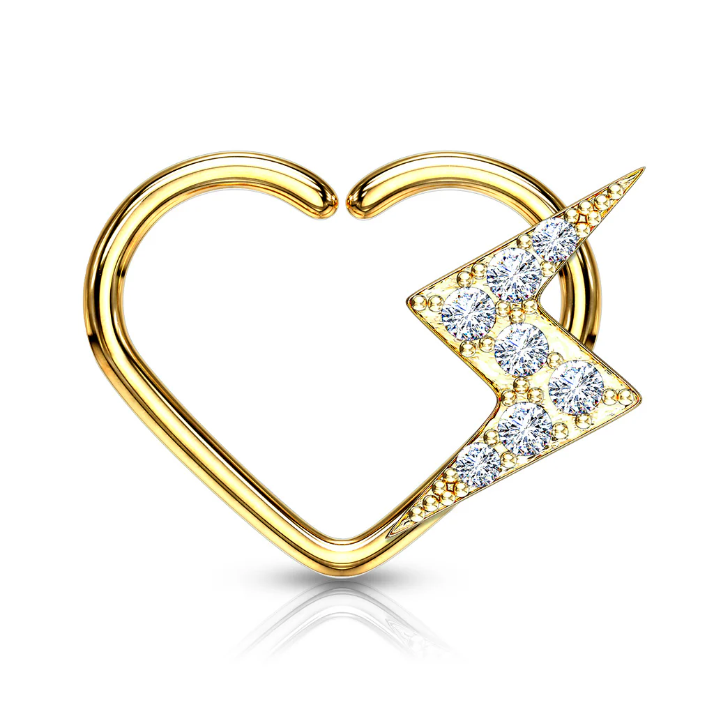 CZ Lightning Volt Heart Shape Ear Cartilage Daith Hoop Helix Tragus Rings - Image 8