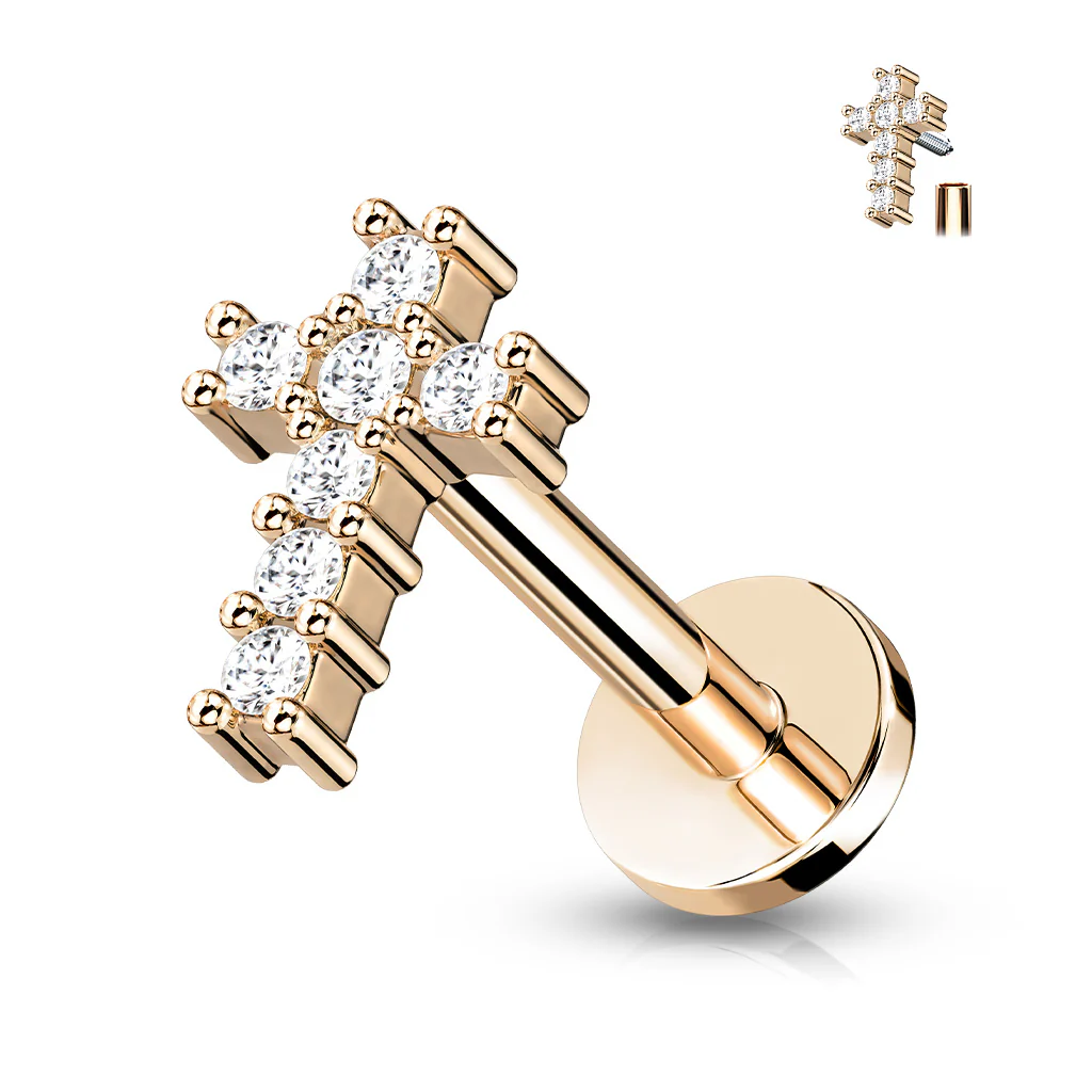 Paved CZ Cross Top Labret Tragus Snug Ear Cartilage Helix Studs - Image 4