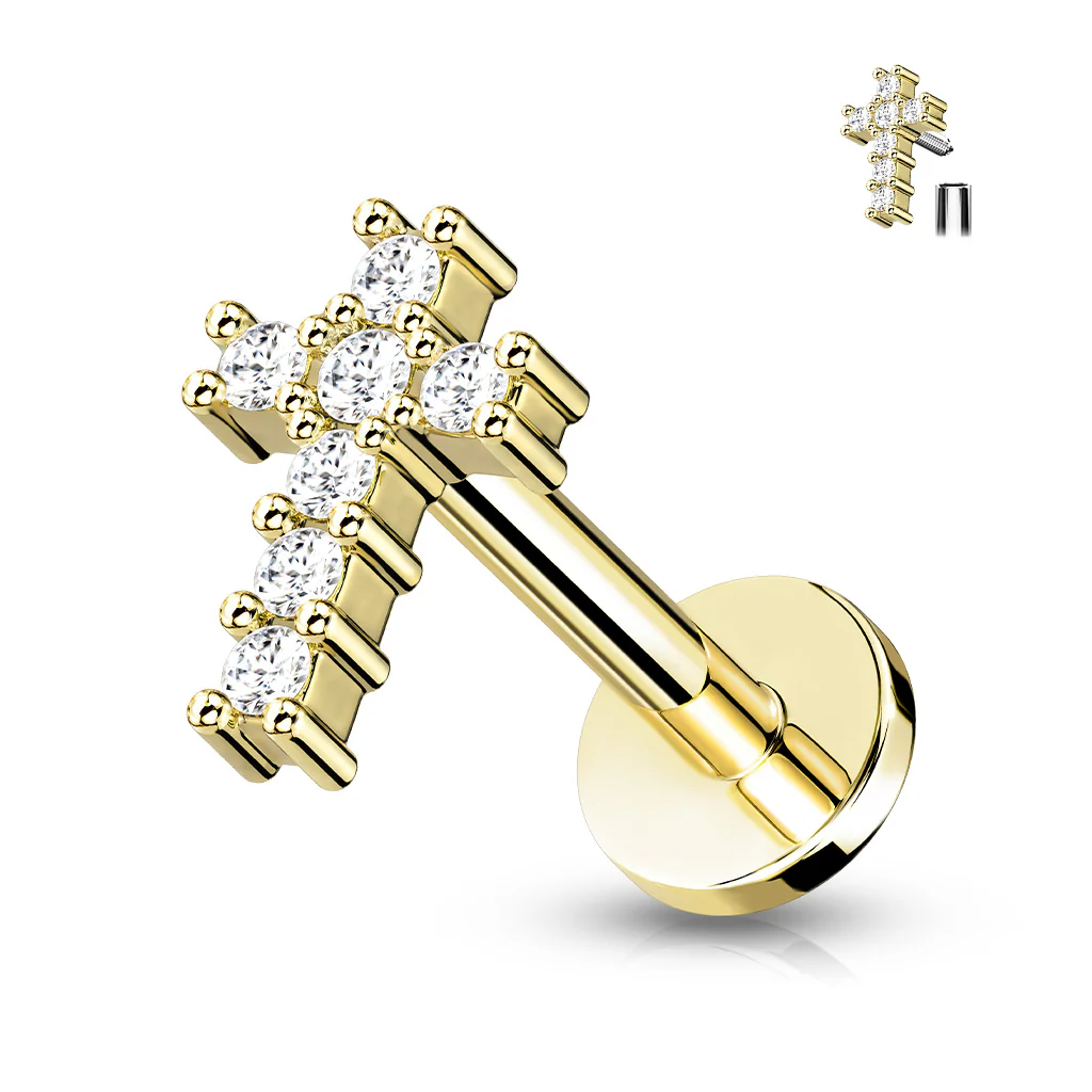Paved CZ Cross Top Labret Tragus Snug Ear Cartilage Helix Studs - Image 5