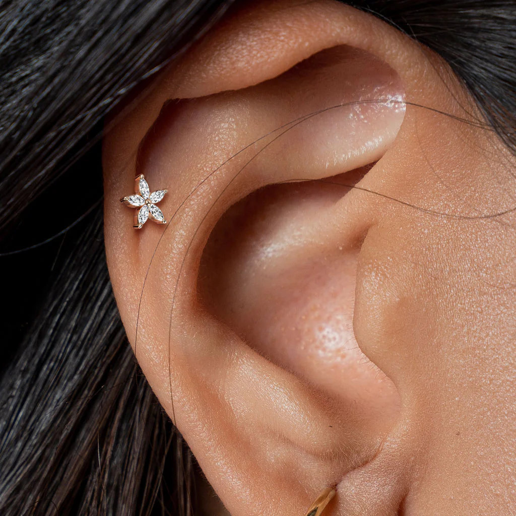 5 Marquise CZ Flower Top Labret Tragus Snug Ear Cartilage Helix Studs - Image 2