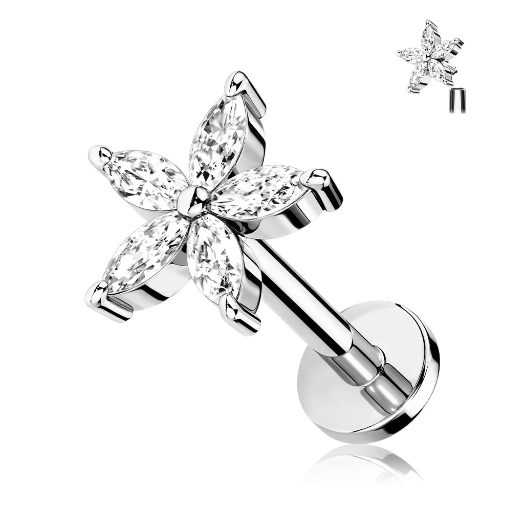 5 Marquise CZ Flower Top Labret Tragus Snug Ear Cartilage Helix Studs - Image 4
