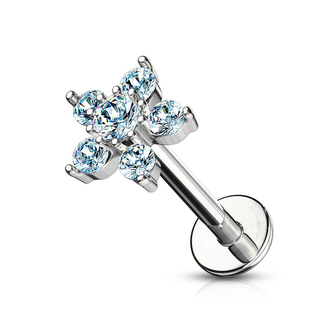 Double Tiered 6 CZ Flower Lip Labret Tragus Snug Ear Cartilage Helix Studs - Image 4
