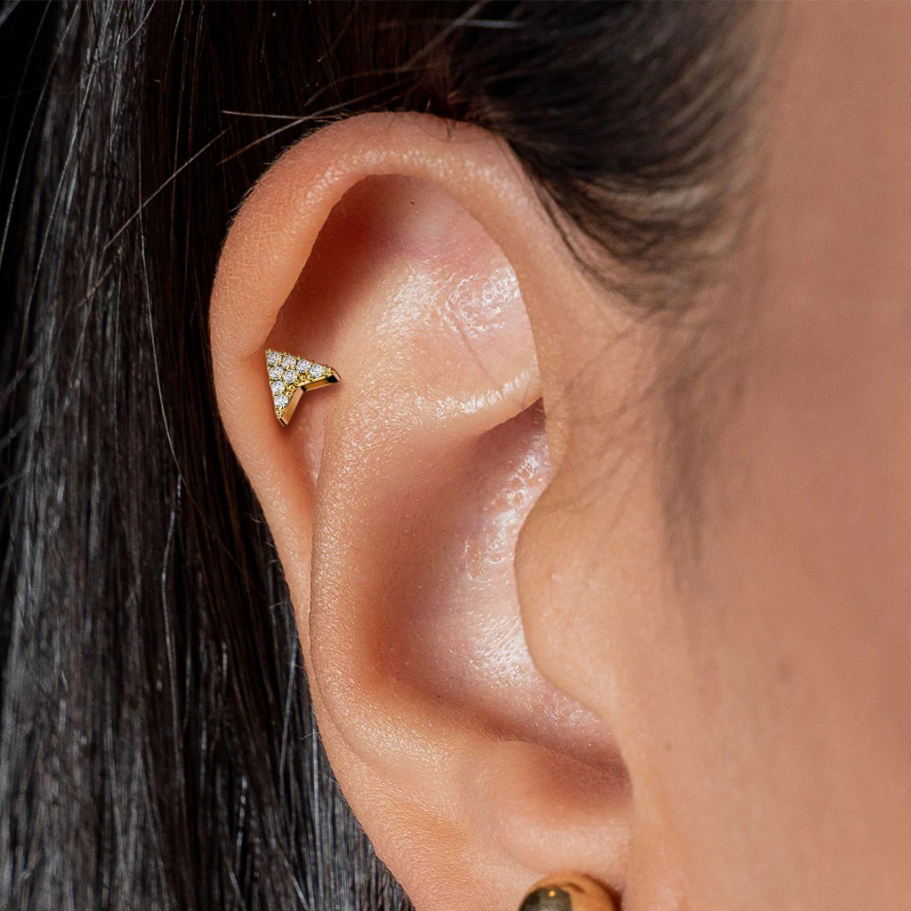 Paved CZ Chevron Arrow Top Labret Tragus Snug Ear Cartilage Helix Studs - Image 2