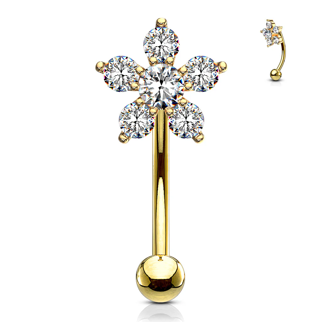 Multi CZ Paved Flower Top Eyebrow Ring Curved Barbells Rook Snug - Image 7