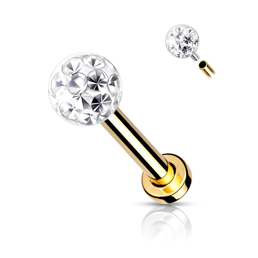 Epoxy Coverd Crystal Paved Ball Labret Tragus Snug Ear Cartilage Helix Studs - Image 11