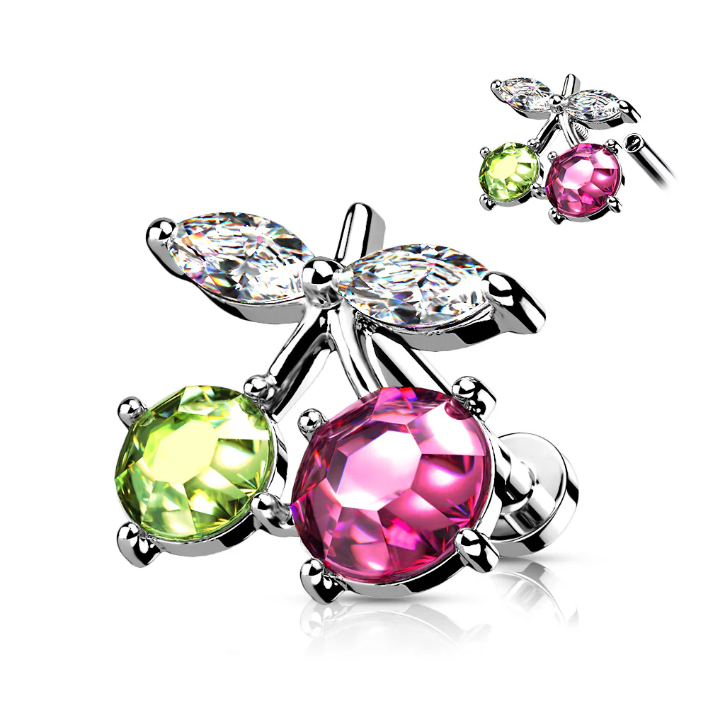 CZ Cherry Top Internally Threaded Lip Monroe Cartilage Helix - Image 3