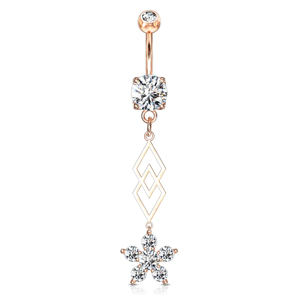 Multi CZ Flower Dangle Surgical Steel Navel Belly Button Rings - Image 6