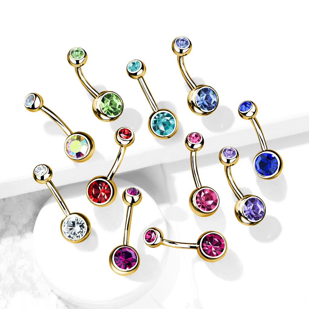 Double Press Fit Gemmed Yellow Gold IP Belly Button Rings - Image 15