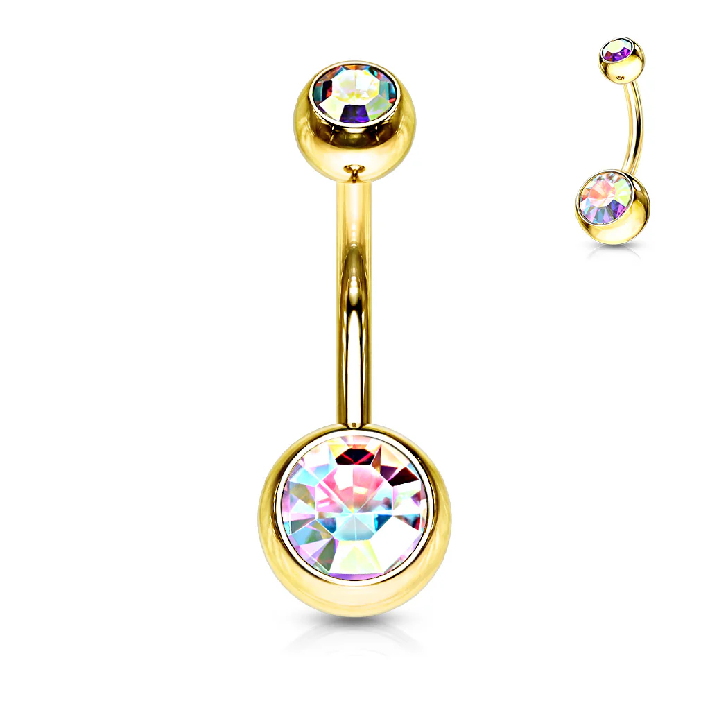 Double Press Fit Gemmed Yellow Gold IP Belly Button Rings - Image 16
