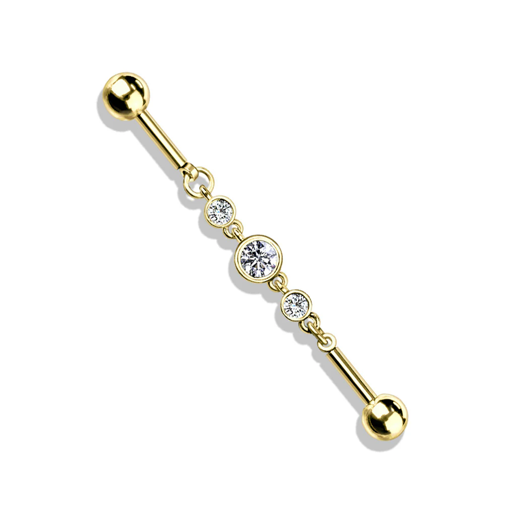 Triple Round CZ Chain 316L Surgical Steel Industrial Barbells - Image 2
