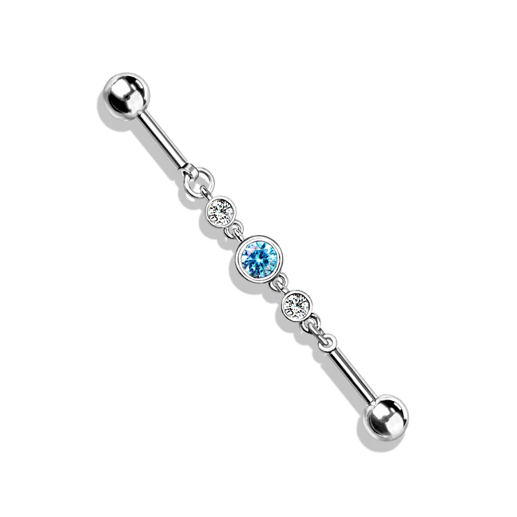 Triple Round CZ Chain 316L Surgical Steel Industrial Barbells - Image 4