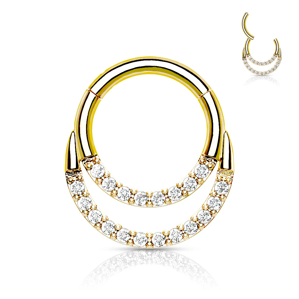 Precision CNC Lined CZ Set All Surgical Steel Hinged Segment Hoop Ring - Image 2