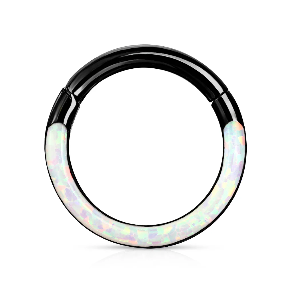 Precision Opal Set Front All Surgical Steel Hinged Segment Hoop Ring Ear Cartilage - Image 7