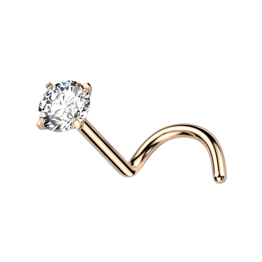 Implant Grade Titanium Prong Set CZ Nose Screw Stud Ring - Image 2
